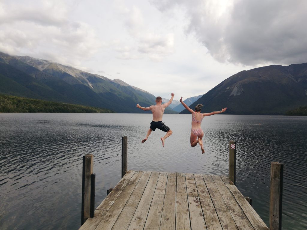Jumping off the jetty in Saint Arnaud