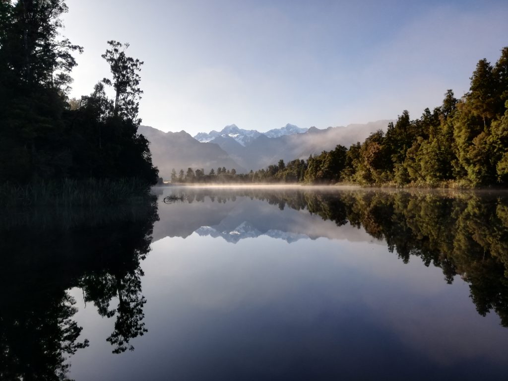 Spectacular reflection of Mount Cook on Lake Matheson