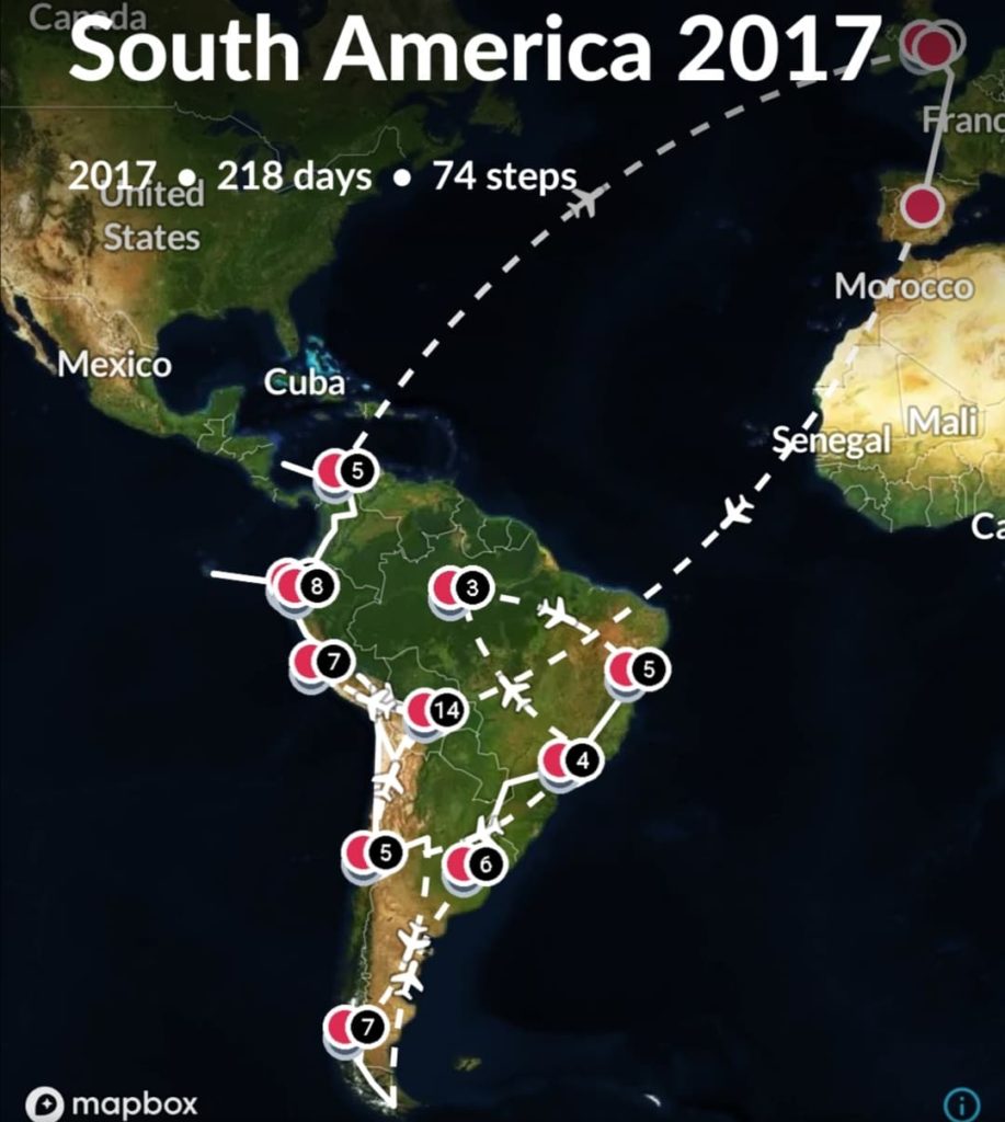 Route we took around South America